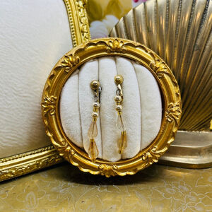Vintage Beaded Clip On Earrings Faceted Beads Dangle‎ Drop Retro